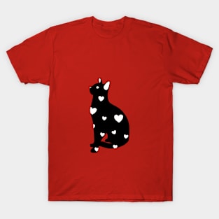 Black kitty with heart pattern T-Shirt